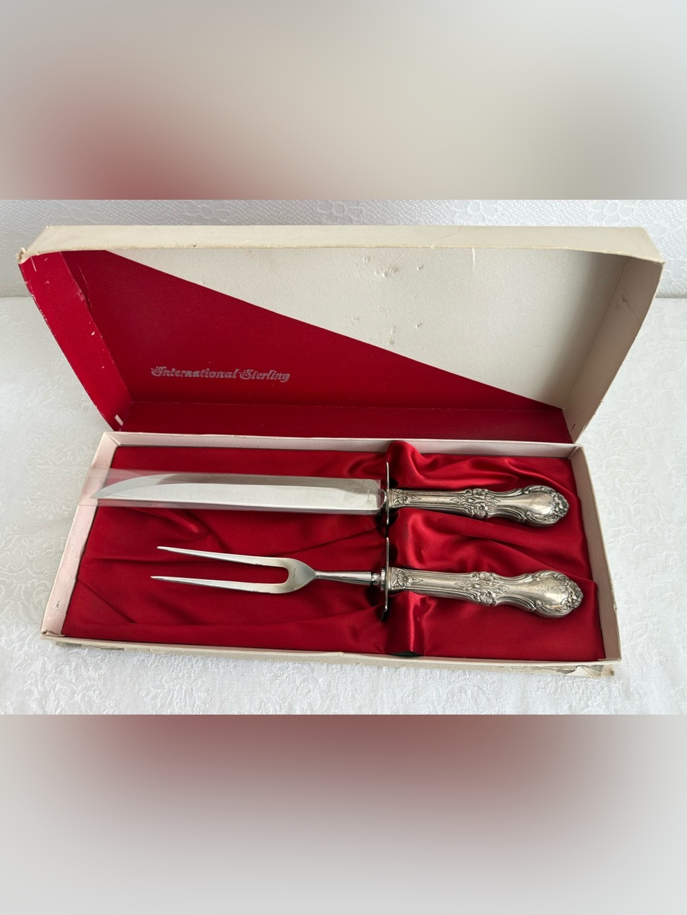 MINT Unused International Sterling JOAN OF ARC Carving Set 2pc In Box